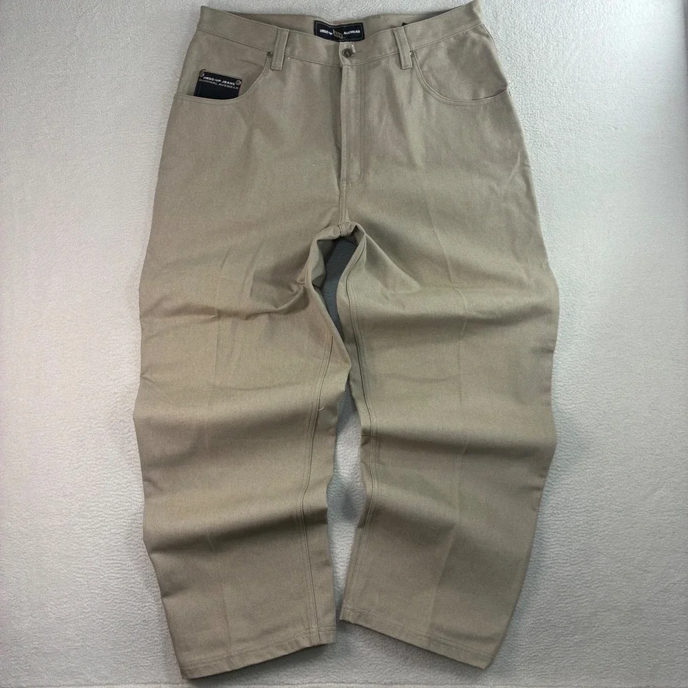 Vintage Hedz Up Jeans Carpenter Pants Men 40x33 Beige Baggy Skater Y2K Loose